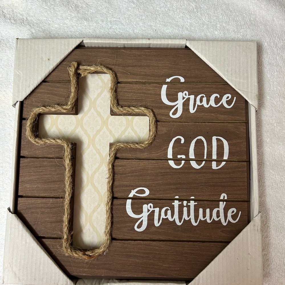 Wooden Cross Wall Plaque - Brown & Cream NEW!